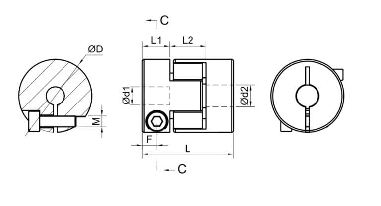 Vector Keyway Mark Flexible Jaw Coupler 12mm–14mm | 30x40mm (Keyway) - Vector CNC